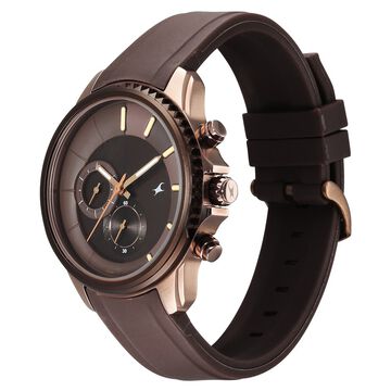 Fastrack Wild Quartz Chronograph Brown Dial Brown Silicone Strap Watch For Guys