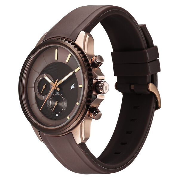 Fastrack Wild Quartz Chronograph Brown Dial Brown Silicone Strap Watch For Guys - image number 5