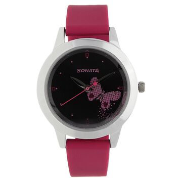 Sonata Quartz Analog Black Dial Plastic Strap Watch for Women