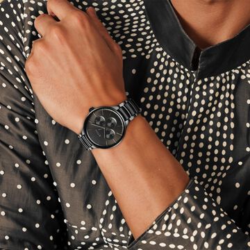 Titan Ceramic Fusion Multifunction Black Round Dial Two Toned Stainless Steel Strap Watch For Men