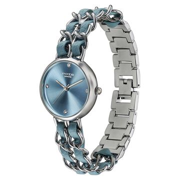 Poze Poze Quartz Analog Blue Dial Two Toned Metal & Leather Strap Watch For Women