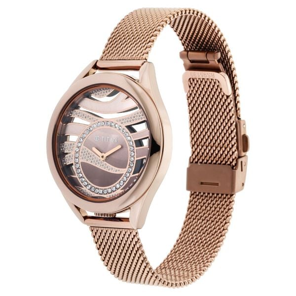 Titan Animalia Quartz Analog Dial Brown Stainless Steel Strap Watch For Women - image number 3