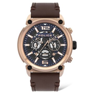 Police Quartz Multifunction Blue Dial Leather Strap Watch for Men