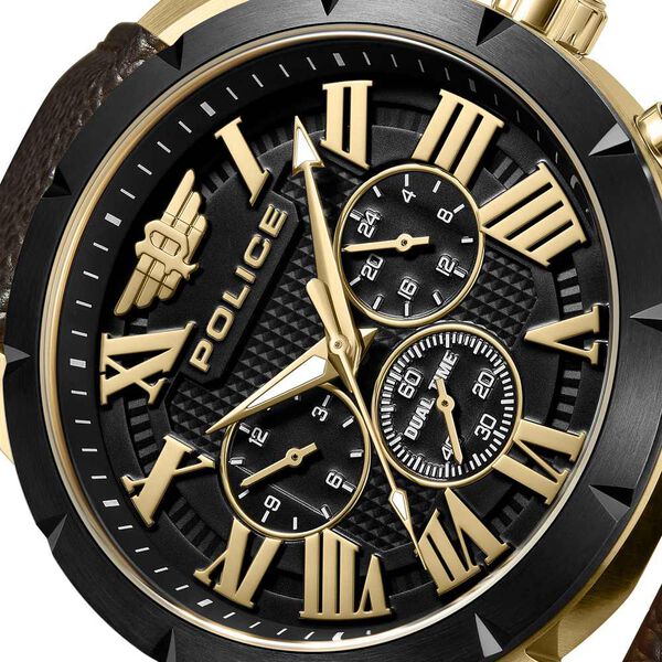 Police Quartz Multifunction Black Dial Brown Leather Strap Watch For Men - image number 2