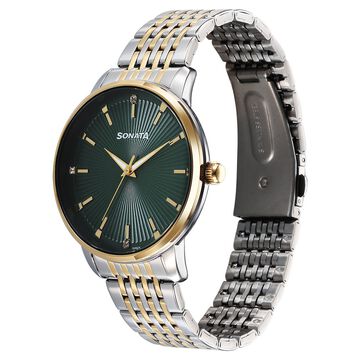 Sonata Eternia Quartz Analog Green Dial Metal Strap Watch For Men