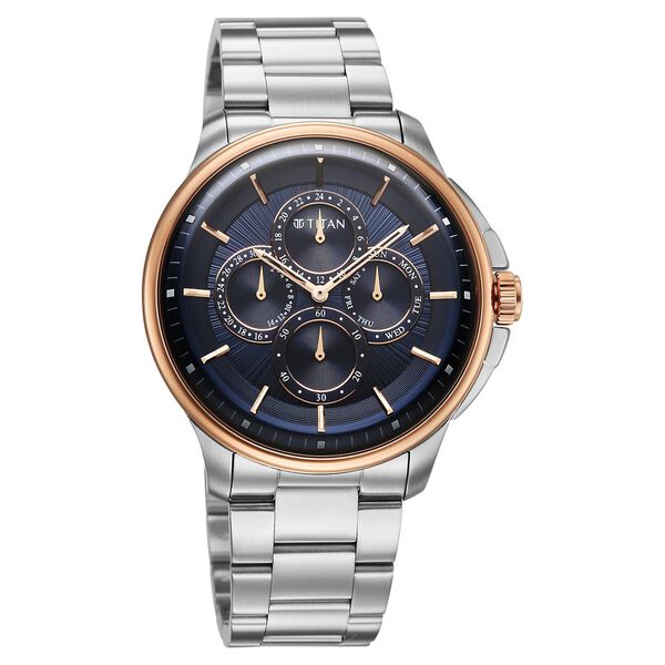 Titan Classique Four Eye Multifunction Analog with Blue Dial Silver Stainless Steel Strap Watch for Men - image number 1