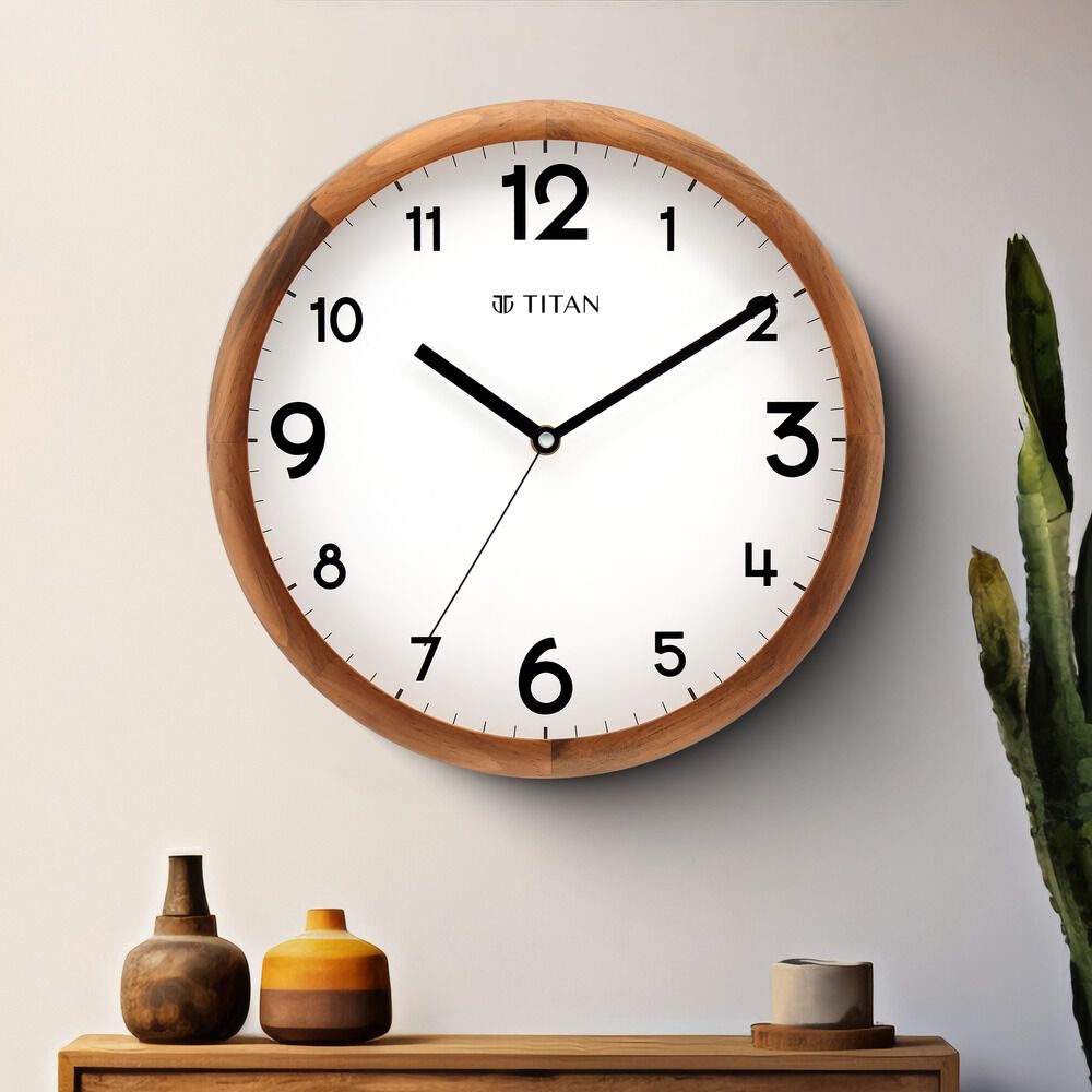 Buy Online Titan Wooden Wall Clock White Dial and Silent Sweep