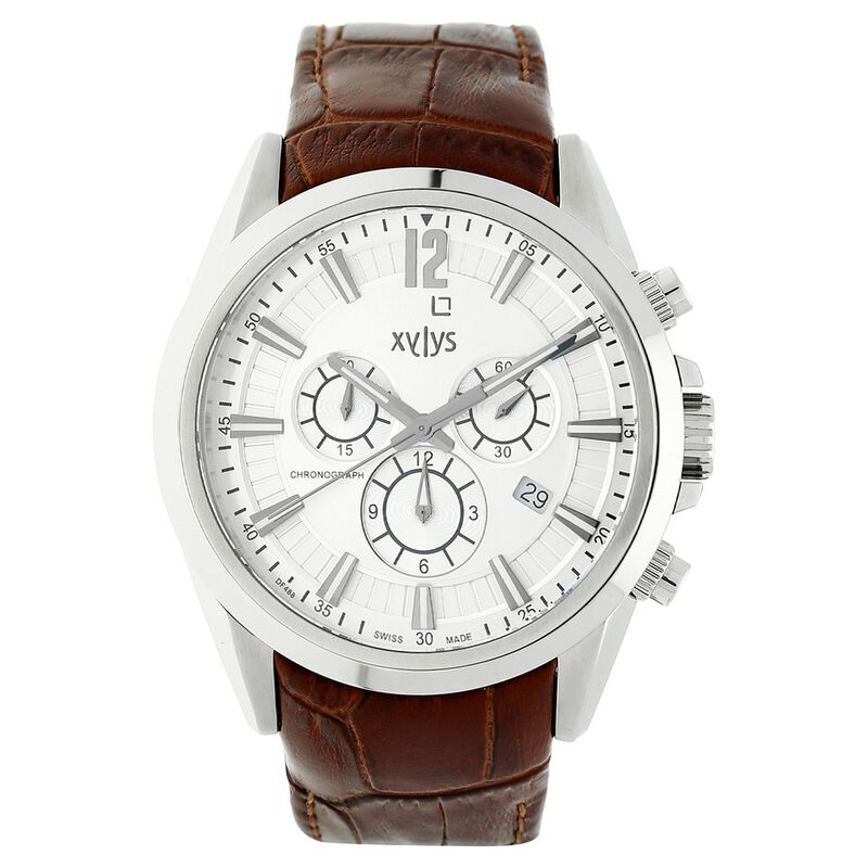 Xylys Quartz Chronograph Silver Dial Leather Strap Watch for Men - image number 0
