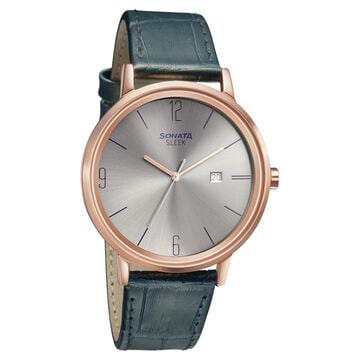 Sonata Quartz Analog with Date Grey Dial Leather Strap Watch for Men