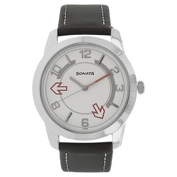 Sonata Quartz Analog White Dial Leather Strap Watch for Men