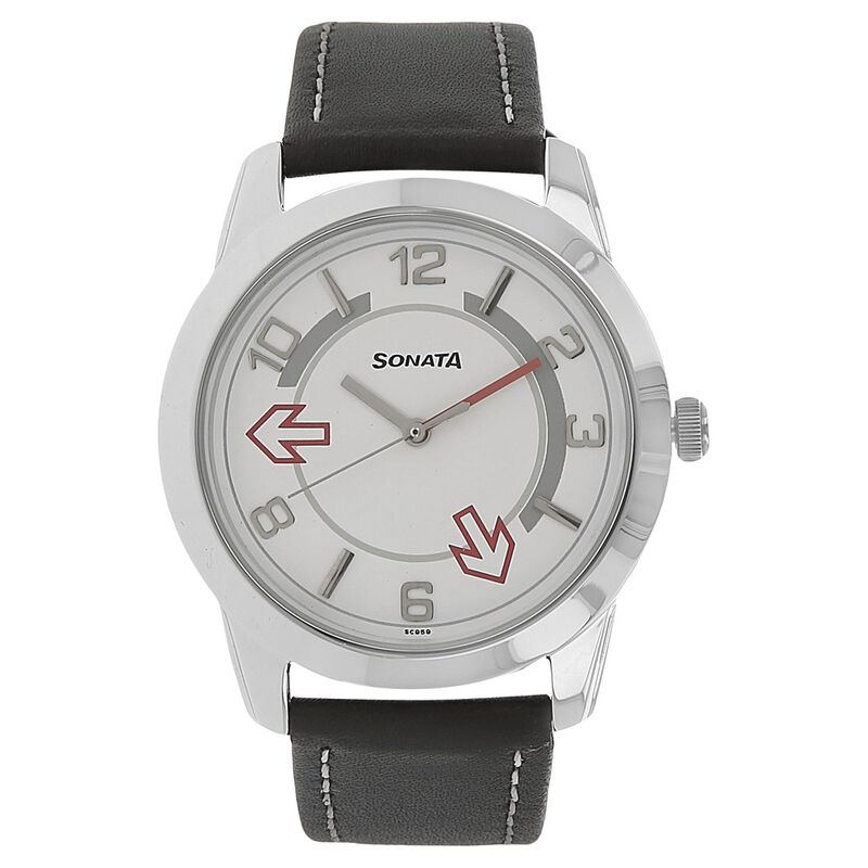 Sonata Quartz Analog White Dial Leather Strap Watch for Men - image number 0
