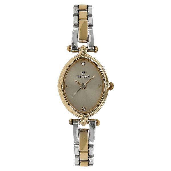 Titan Quartz Analog Champagne Dial Stainless Steel Strap Watch for Women - image number 0