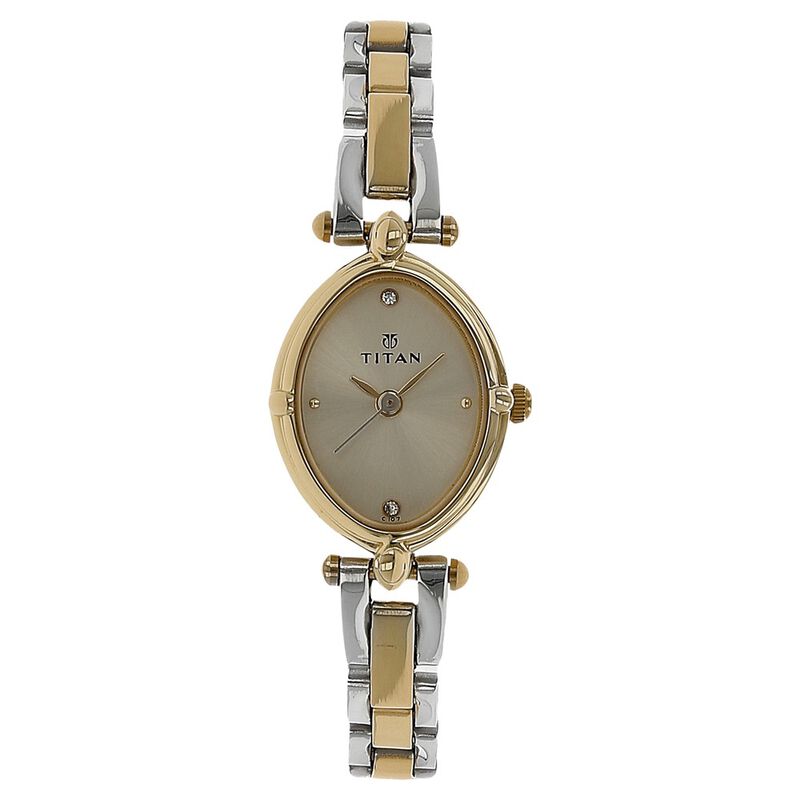 Titan Quartz Analog Champagne Dial Stainless Steel Strap Watch for Women