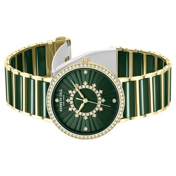 Kenneth Cole Quartz Analog Green Dial Golden Ceramic Strap Watch For Women