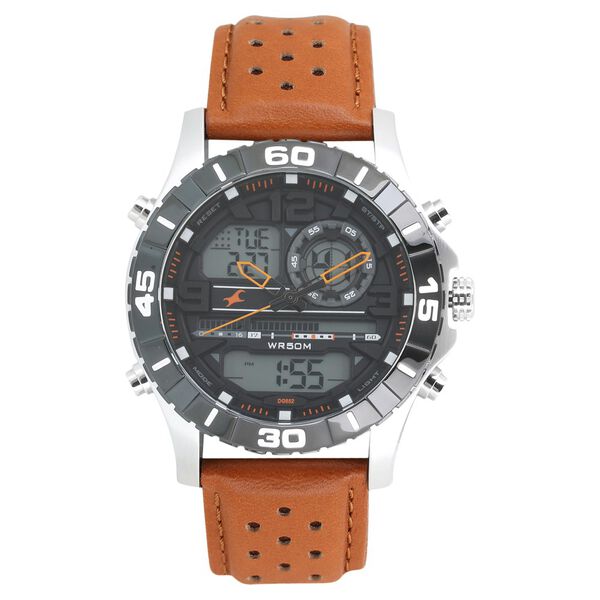 Fastrack Quartz Analog Digital Grey Dial Leather Strap Watch for Guys - image number 0