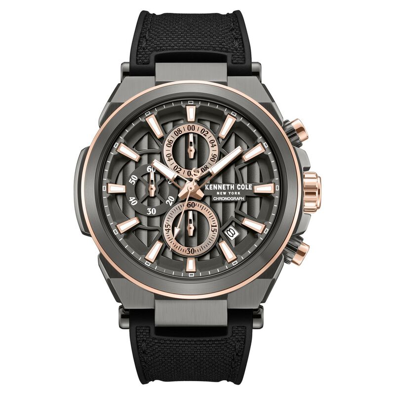 Kenneth Cole Quartz Multifunction Grey Dial Black Colour Silicone Strap Watch For Men