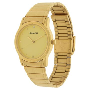 Sonata Quartz Analog Champagne Dial Stainless Steel Strap Watch for Men