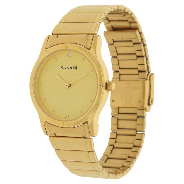 Sonata Quartz Analog Champagne Dial Stainless Steel Strap Watch for Men - image number 1