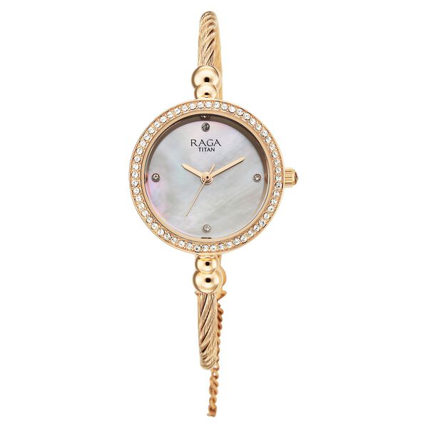 Titan Raga Spotlight Quartz Analog White Dial Rose Gold Metal Strap Watch For Women - image number 0