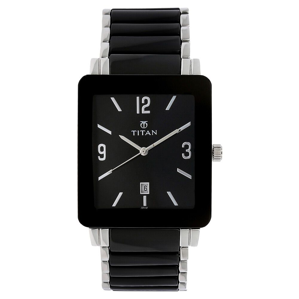 Buy Online Titan Analog with Date Black Dial Stainless Steel and Ceramic Strap Watch for Men nl90013sd02 Titan
