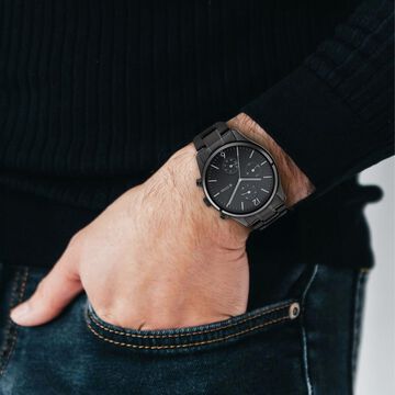 Titan Workwear Multifunction Black Dial Black Metal Strap Watch For Men