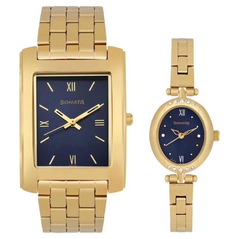 Sonata Quartz Analog Blue Dial Stainless Steel Strap Watch for Couple - image number 0
