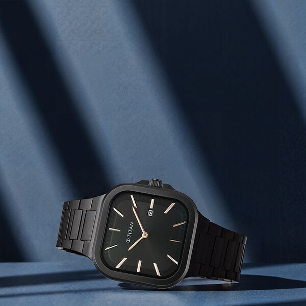 Titan Classique Slim Square Quartz Analog with Date Black Dial Stainless Steel Strap Watch for Men - image number 0