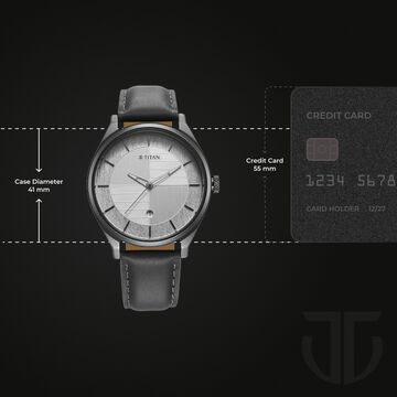 Titan Neo Economy Quartz Analog with Date Silver Dial Grey Leather Strap Watch For Men