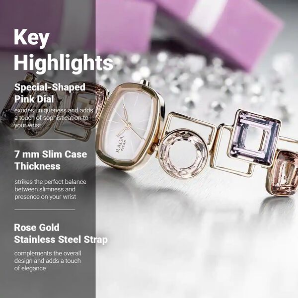 Titan Raga Facets Pink Dial Analog Stainless Steel Strap Watch for Women - image number 2