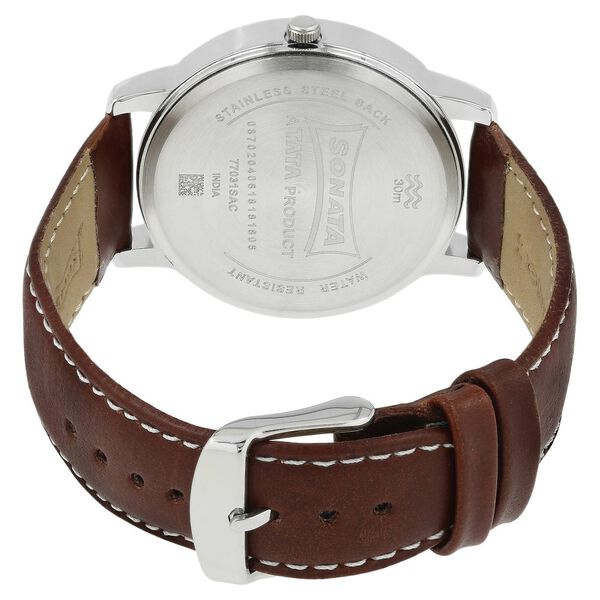 Sonata Quartz Analog with Day and Date Blue Dial Leather Strap Watch for Men - image number 4