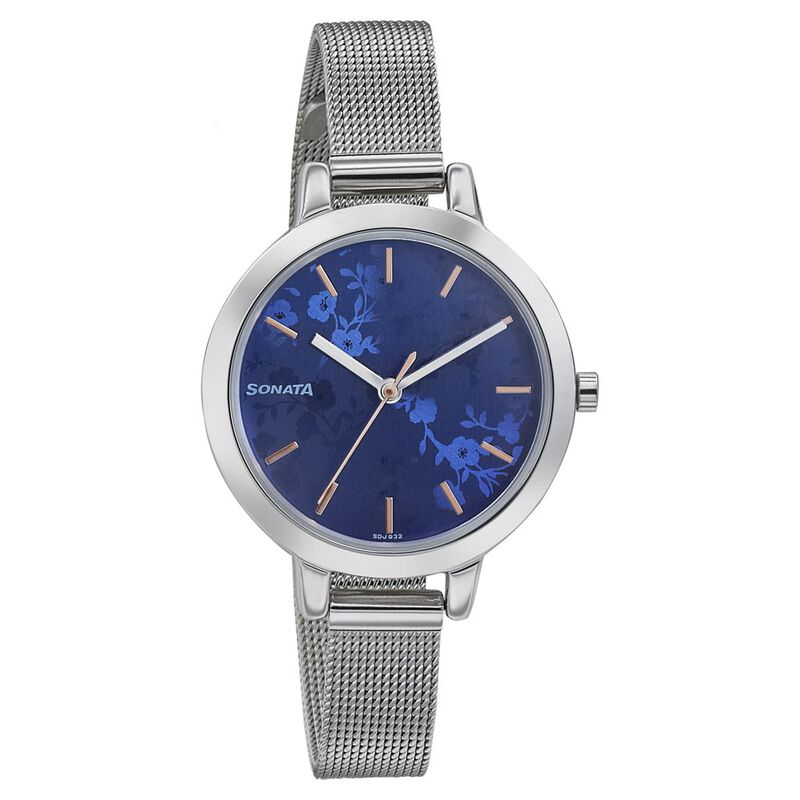 Sonata Silver Lining Blue Dial Women Watch With Stainless Steel Strap - image number 0
