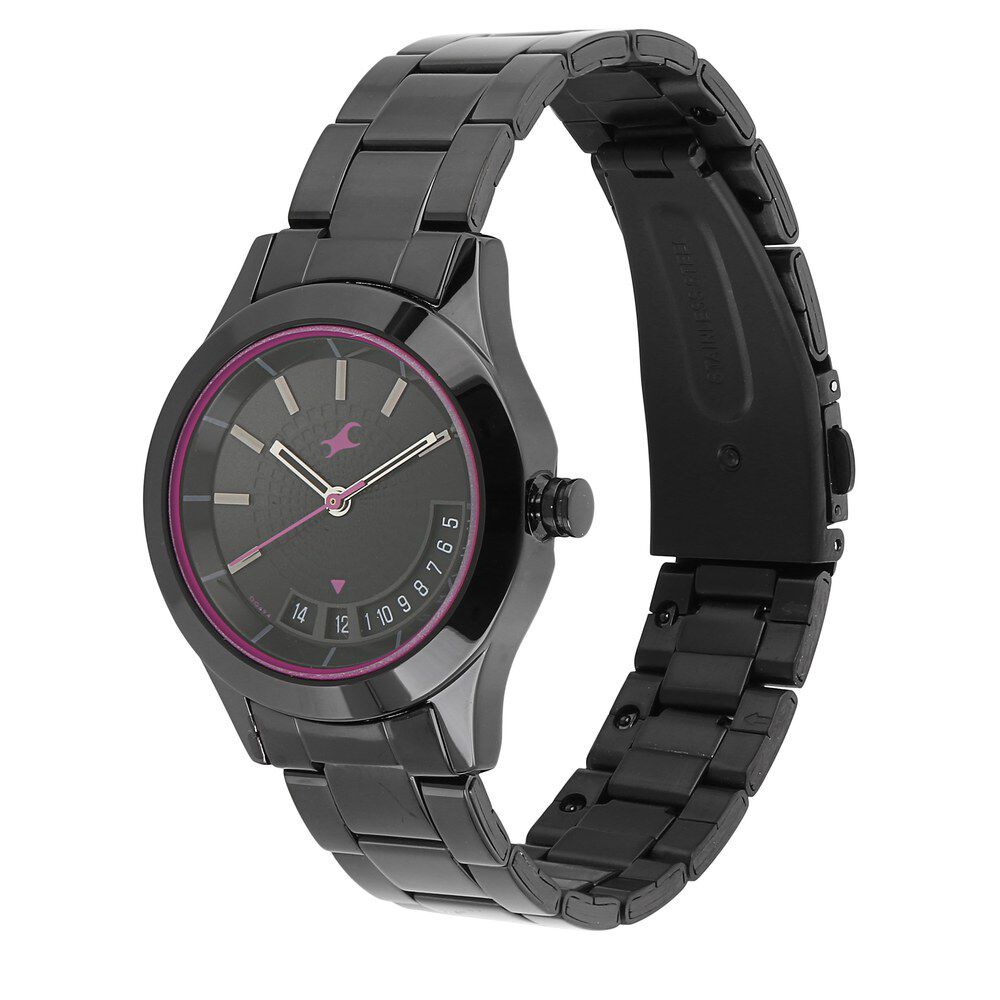 Buy Online Fastrack All Nighters Quartz Analog Black Dial Metal Strap Watch for Girls ns6165nm01 Titan