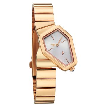 Fastrack Wild Quartz Analog Silver Dial Rose Gold Stainless Steel Strap Watch For Girls