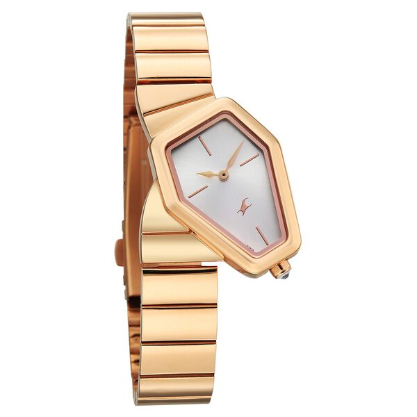 Fastrack Wild Quartz Analog Silver Dial Rose Gold Stainless Steel Strap Watch For Girls - image number 4
