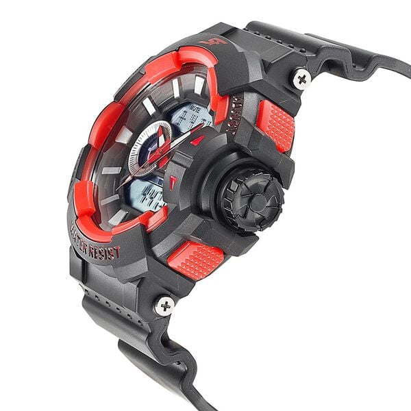 SF Quartz Analog Digital Black Dial PU Strap Watch for Men - image number 2