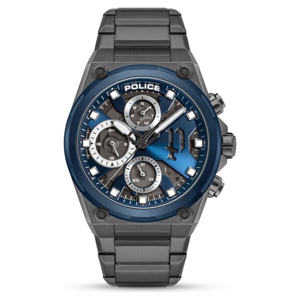 Police Multifunction Blue Dial Grey Stainless Steel Strap Watch For Men - image number 0