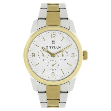 Titan Quartz Analog White Dial Metal Strap Watch for Men