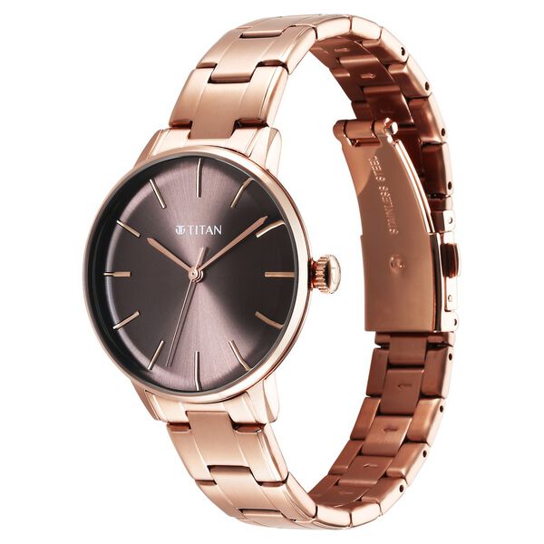 Titan TGIF Quartz Analog Brown Dial Rose Gold Stainless Steel Strap Watch for Women - image number 2