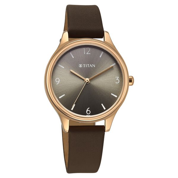 Titan Neo Quartz Analog Grey Dial Brown Leather Strap Watch For Women - image number 1