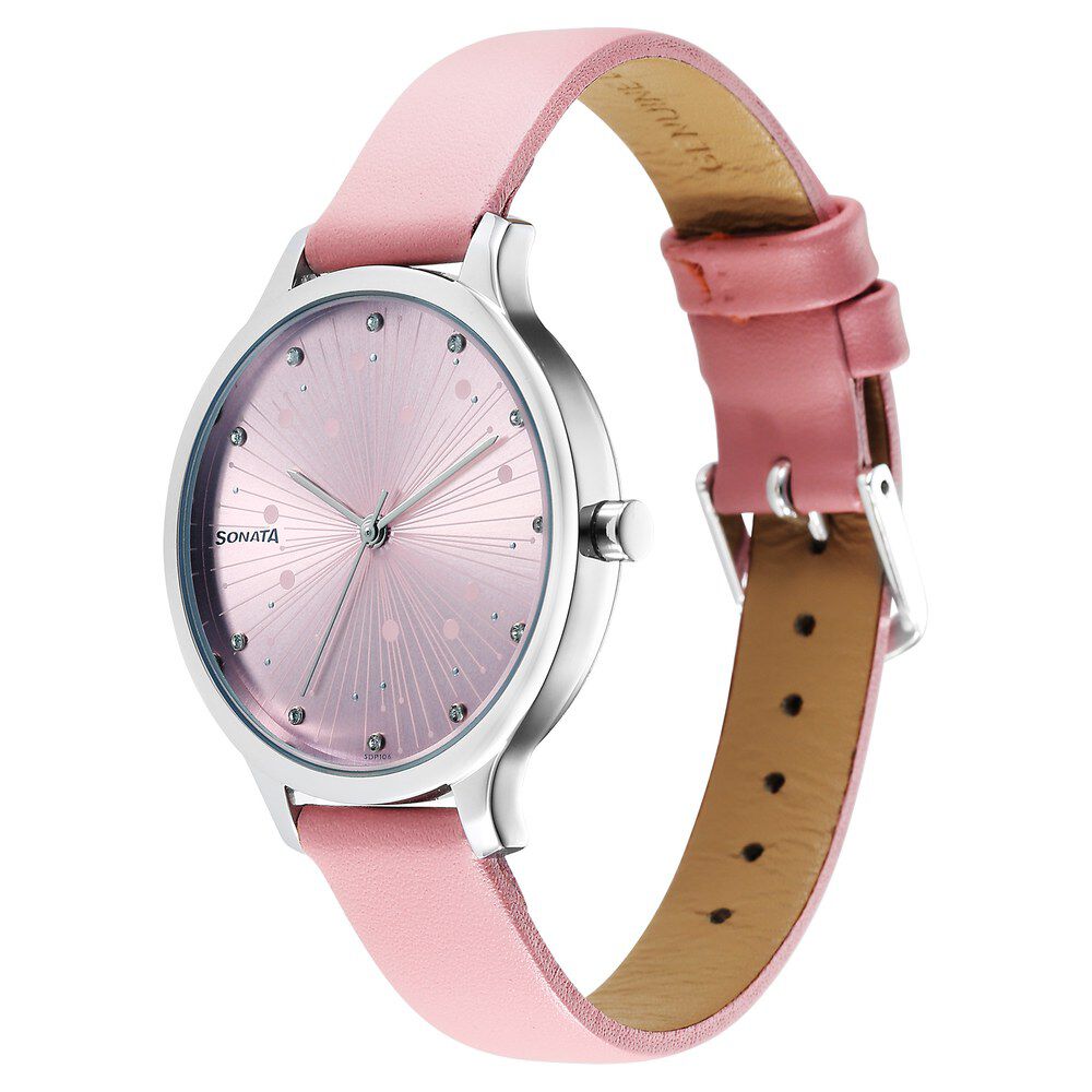 Sonata analog pink dial women's watch 2025