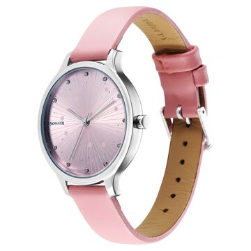 Sonata Blush Quartz Analog Pink dial Leather Strap Watch for Women