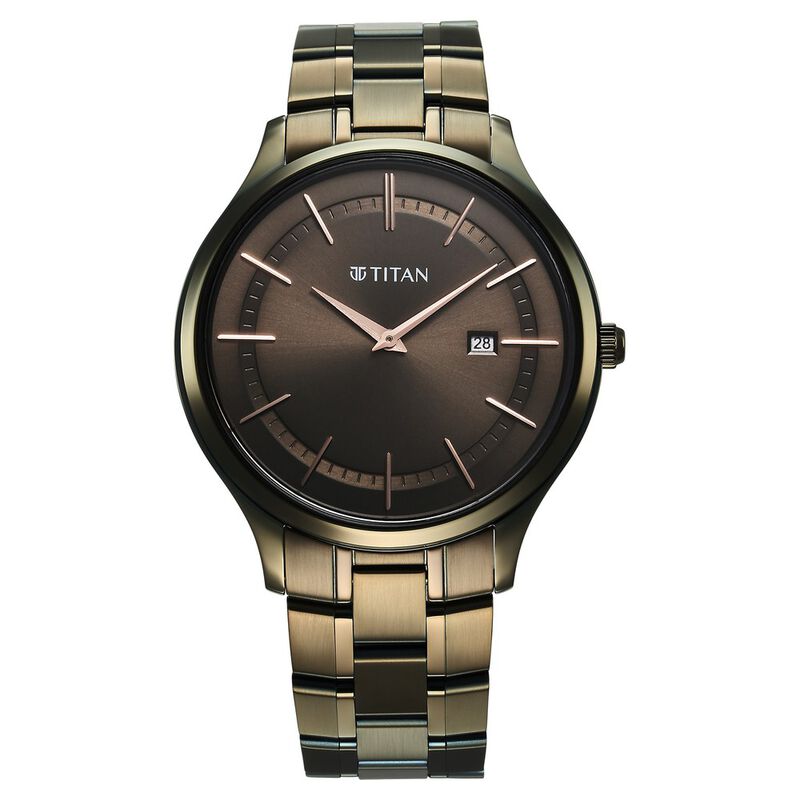 Titan Clasique Slim Quartz Analog with Date Brown Dial With Two Toned Color Stainless Steel Strap Watch For Men