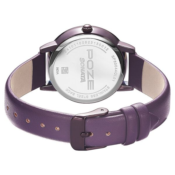 Poze by Sonata Quartz Analog Purple Dial PU Leather Strap Watch for Women - image number 4