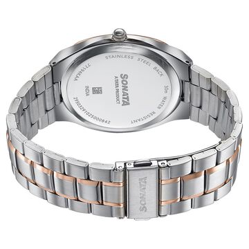 Sonata Festive Quartz Analog Black Dial Two Toned Metal Strap Watch For Men