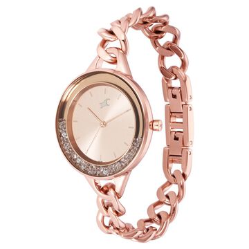 Fastrack Glitch Quartz Analog Rose Gold Dial Metal Strap Watch for Girls