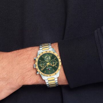 Tommy Hilfiger Quartz Multifunction Green Dial Two Toned Stainless Steel Strap Watch For Men