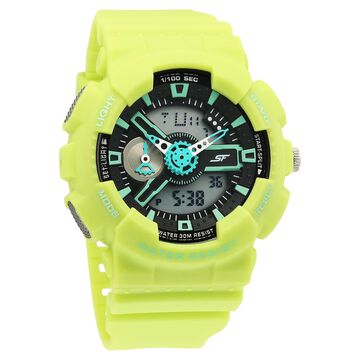SF Dreamer Series Quartz Digital Analog Digital Black Round Dial Green Plastic Strap Watch For Men