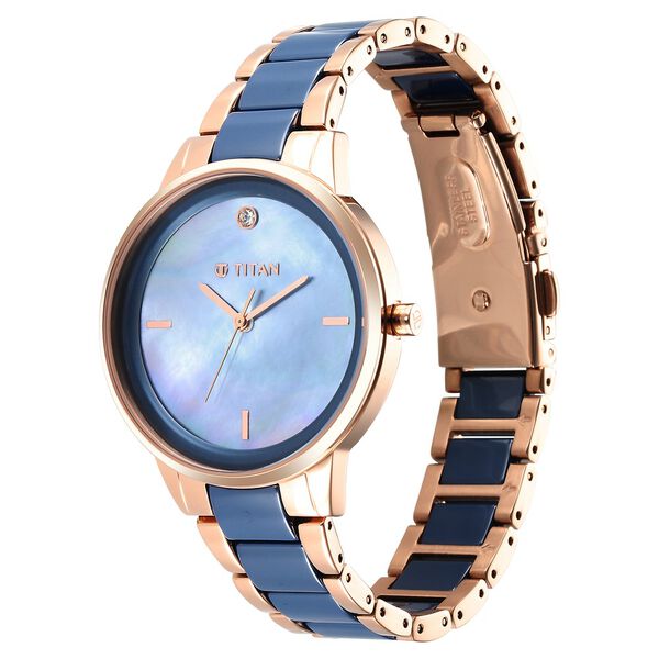 Titan Purple Ceramics Blue Dial Analog Steel and Ceramic Strap watch for Women - image number 2