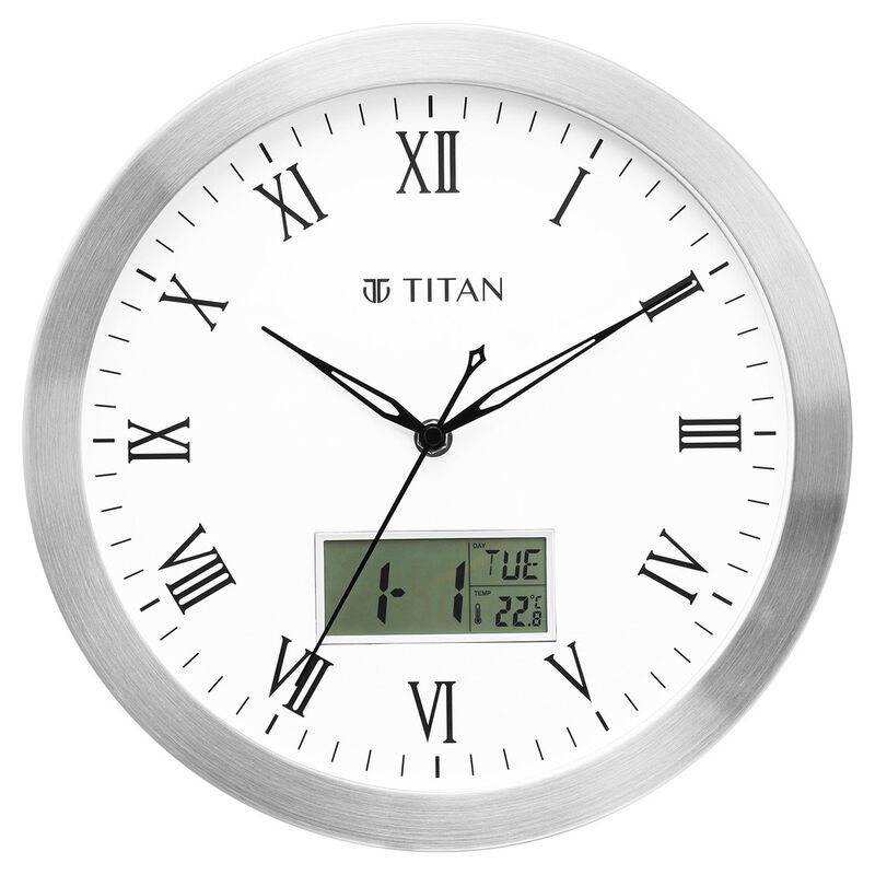 Titan Metallic Anadigi Wall Clock White Dial Color Silent Sweep Technology - 30 cm X 30 cm (Medium)