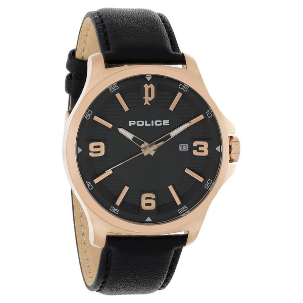 Police Quartz Analog with Date Black Dial Leather Strap Watch for Men - image number 1